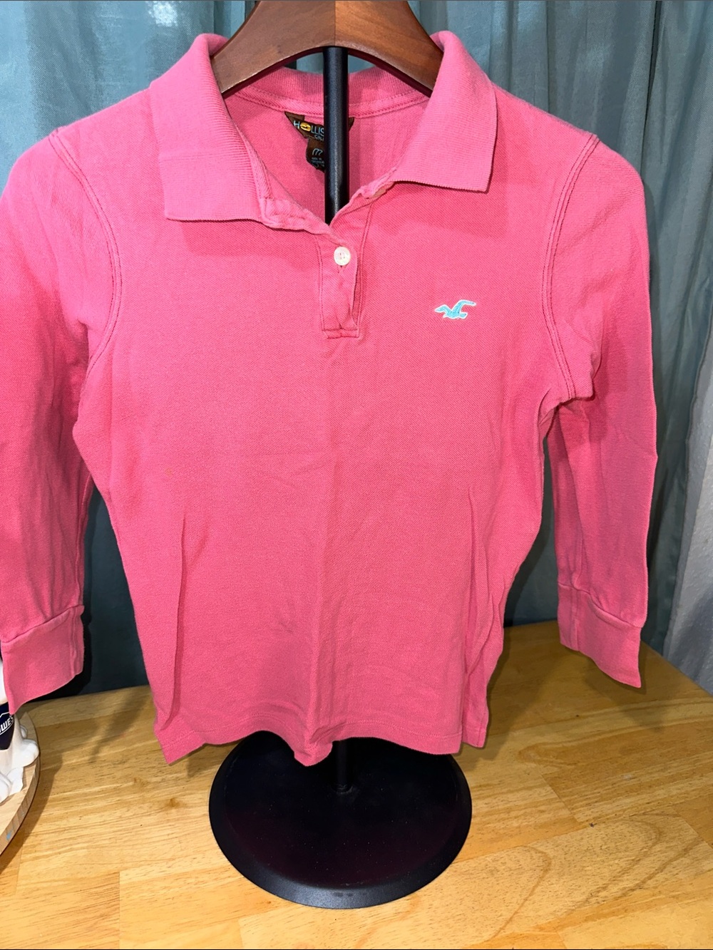 Hollister Bright Pink Long-Sleeve Polo with Logo